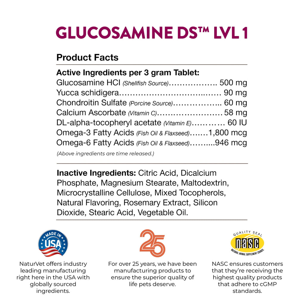NaturVet Glucosamine DS Level 1 Chewable Tablets