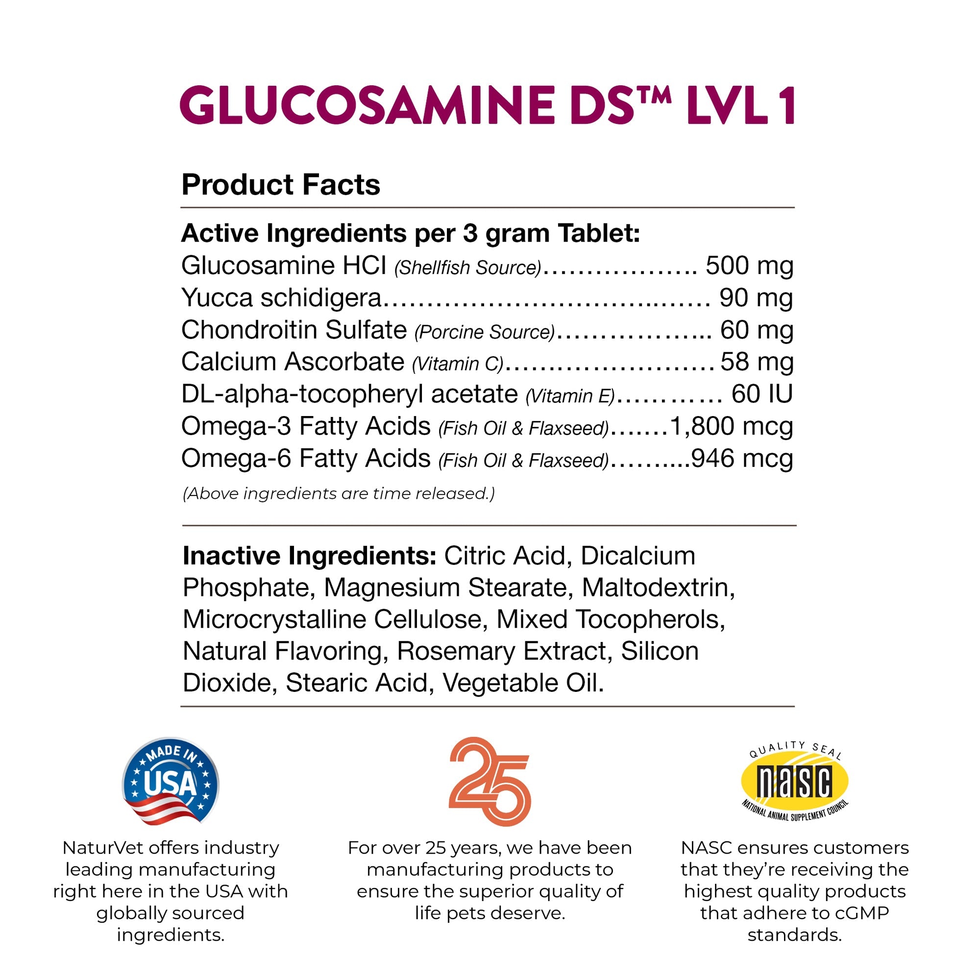 NaturVet Glucosamine DS Level 1 Chewable Tablets