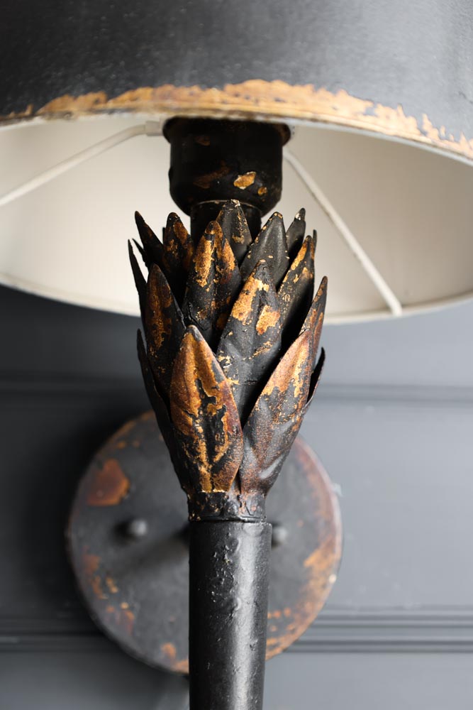 Aged Effect Black & Old Gold Torch Wall Light