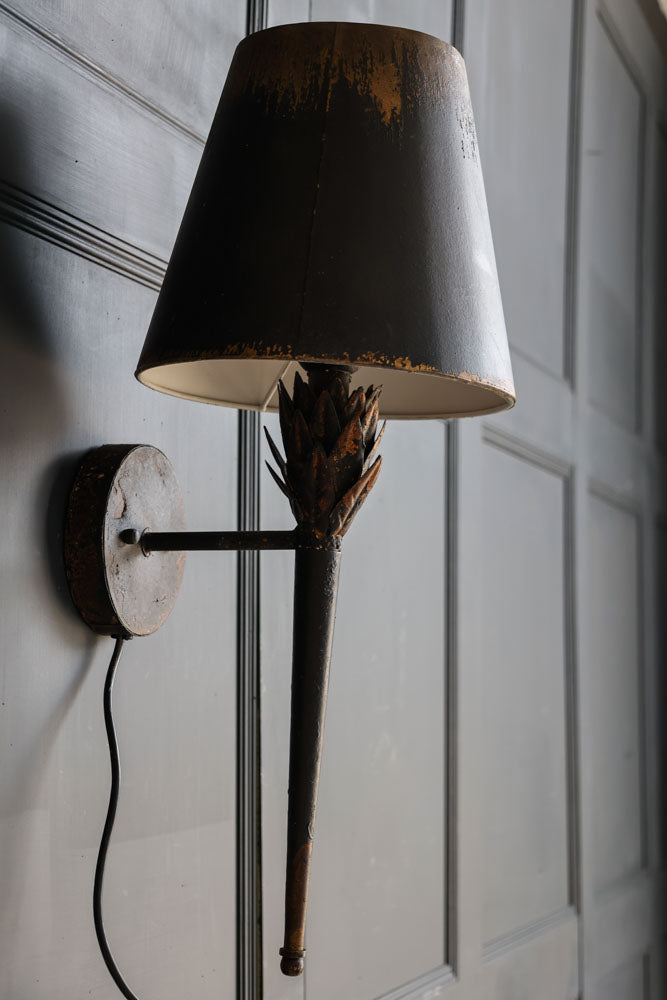 Aged Effect Black & Old Gold Torch Wall Light
