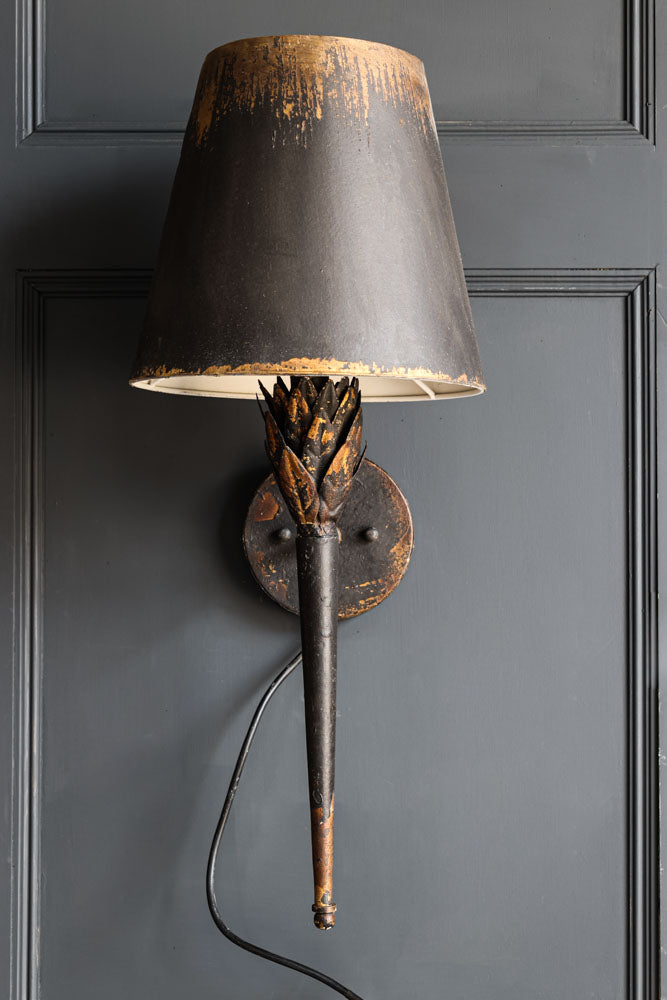 Aged Effect Black & Old Gold Torch Wall Light