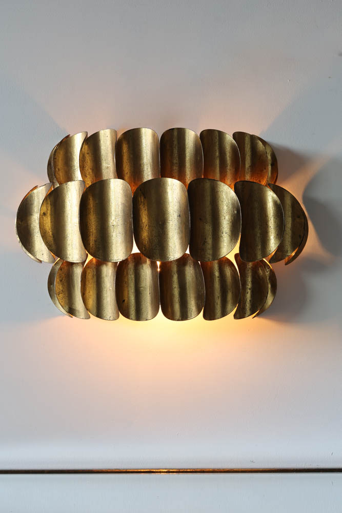 Antique Brass Curve Disc Wall Light