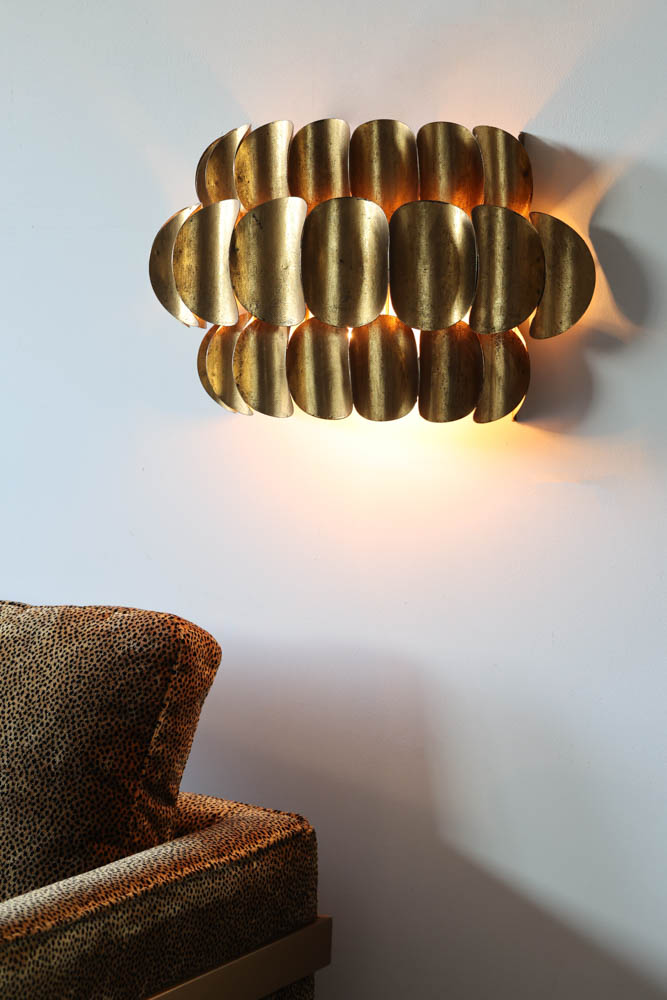 Antique Brass Curve Disc Wall Light